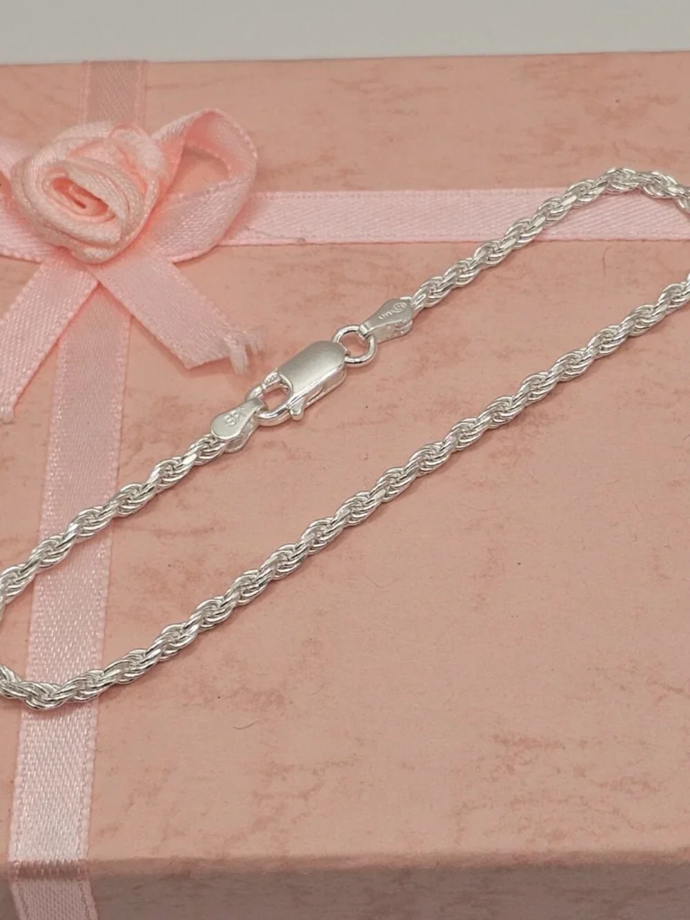 Sterling Silver 925 High Polished Diamond Cut Rope Bracelet 2.5mm 7 inches